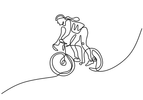 Dibujo Continuo De Una Sola Línea Del Tren De Enfoque De Ciclista Joven