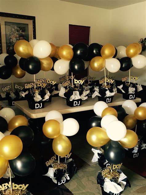 Black and gold party table decorations. Black and gold babyshower centerpieces | Shop. Rent. Consign. Motherho… | Birthday decorations ...