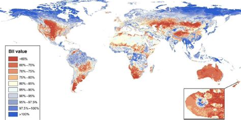 Map Showing The Biodiversity Intactness Index As Estimated By Newbold