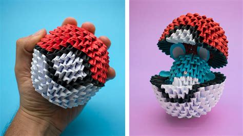 How To Make A 3d Origami Pokeball With Pokemon Youtube