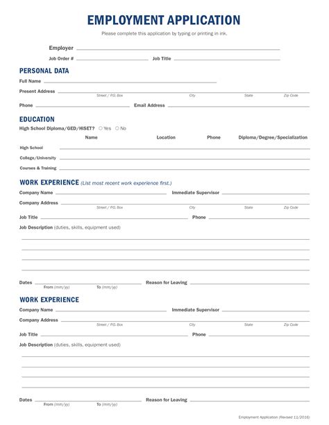Generic Fillable Employment Application Templates At