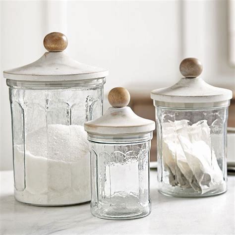 Bathroom Canister Sets Glass Set Of 3 Metal Bathroom Canister Set With Natural Wood And