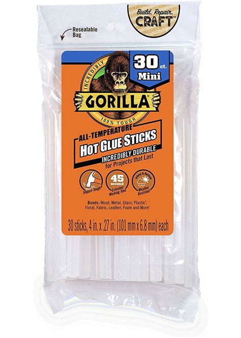 Gorilla All Temperature Hot Glue Sticks 30 Ct Mini Hillsboro Hobby