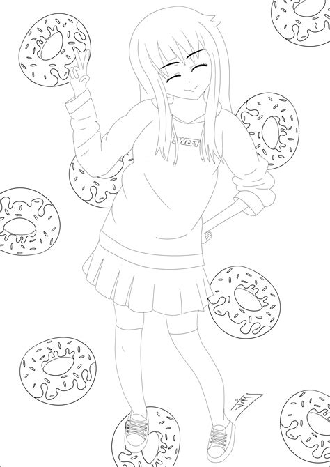 Dulce Donuts Girl Mangas Colorear Para Adultos