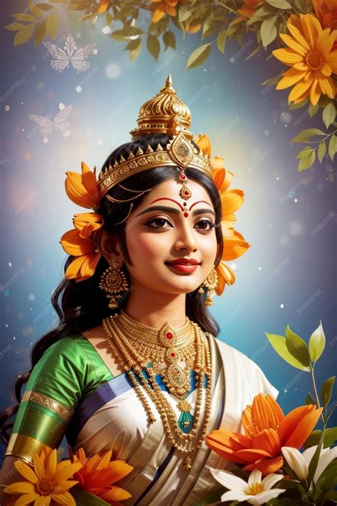 Premium Ai Image Hindu Girl Wearing Traditional Dress With Flowers