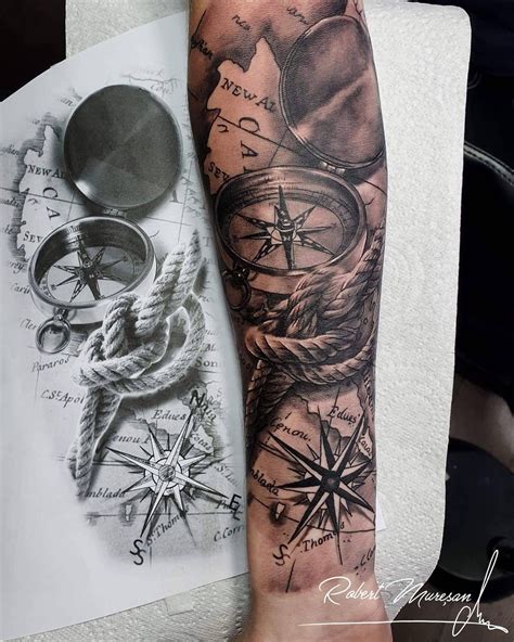Compass And Map Tattoo Realism In 2021 Clock Tattoo Sleeve Compass