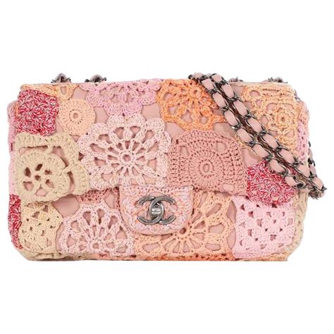 Chanel Pink Flower Multi Color Crochet Leather Medium Evening Shoulder