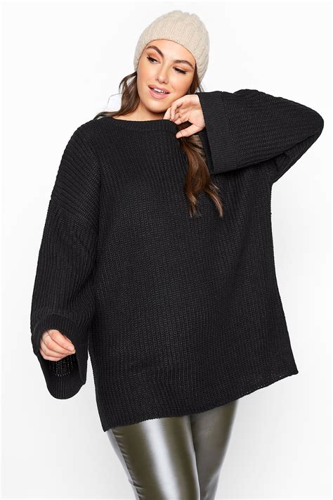 black wide sleeve chunky knitted jumper yours clothing