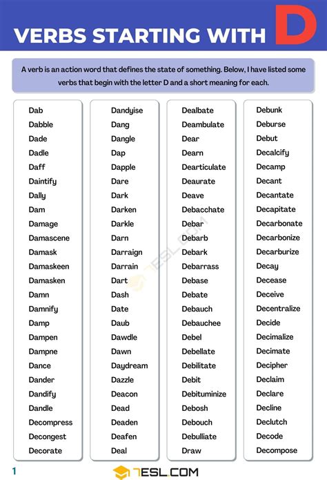 484 Verbs That Start With D In English • 7esl