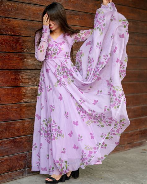 Lavender Floral Organza Dress By Niram The Secret Label