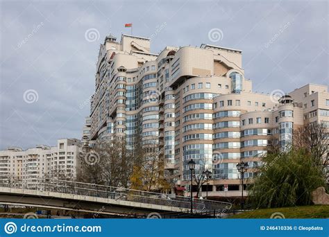 Residential Building In Massive Geometric Brutalist Soviet Architecture Style Minsk Belarus
