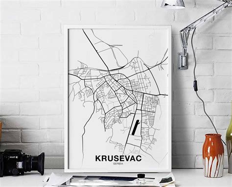 Krusevac Serbia Map Poster Black White Hometown City Print Etsy