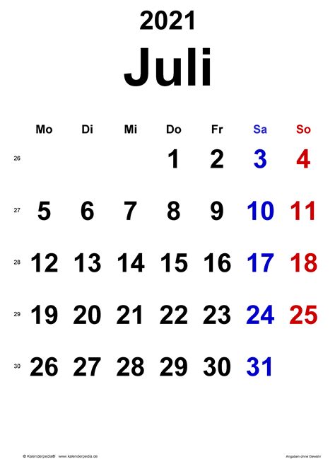 Kalender 2021 Juli Zum Ausdrucken