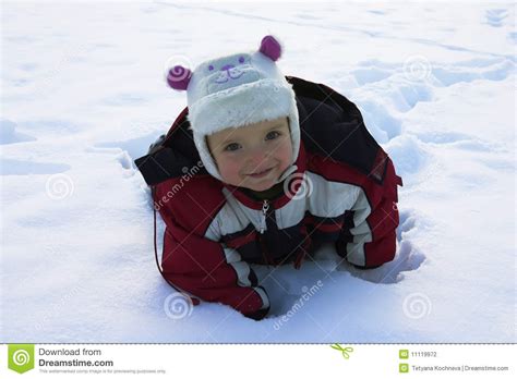 Happy Little Kid Playing In Snow Stock Photo Image Of