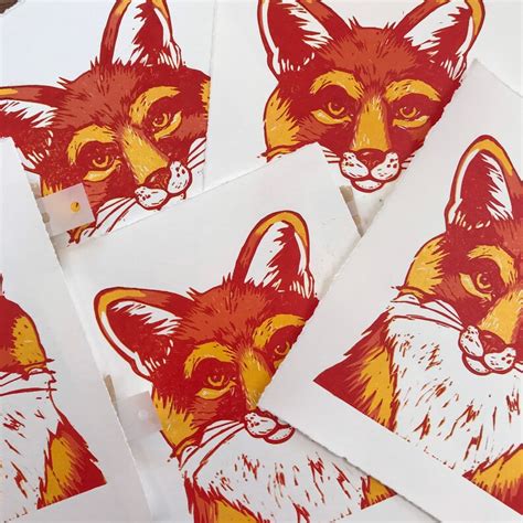 Fox Lino Print Animal Linocut Animal Linocut Linoprint Etsy