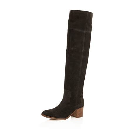 River Island Brown Suede Knee High Boots In Gray Grey Lyst