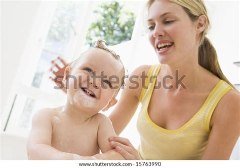 Mother Giving Baby Bubble Bath Smiling Stock Photo Shutterstock