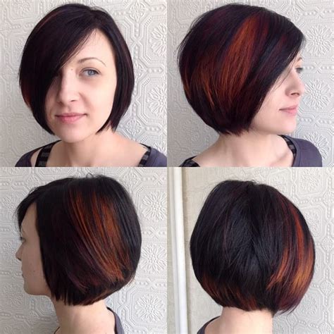 Classic Bob On Dark Hair With Bright Fiery Peekaboo Highlights The Latest Hairstyles For Men