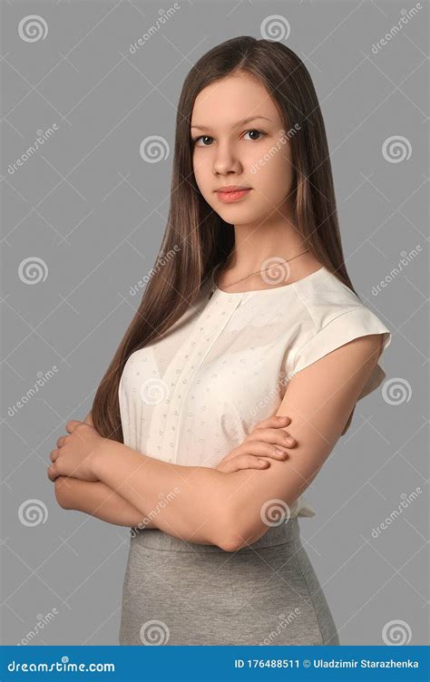 Portrait Of A Young Girl High School Stock Image Image Of Holding
