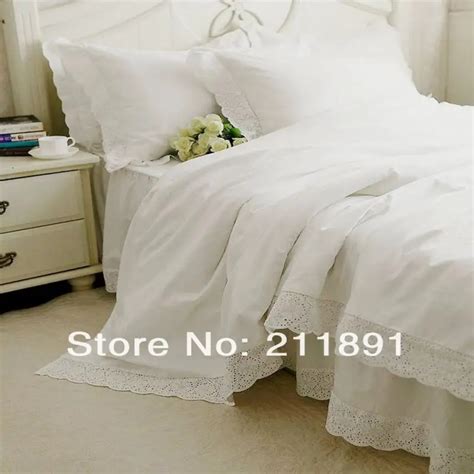 Pure White Lace Bedspread Bed Skirts Princess Bedding Set Queen King