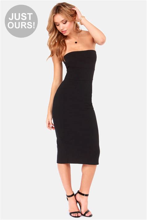 Sexy Black Dress Strapless Dress Midi Dress 4400 Lulus