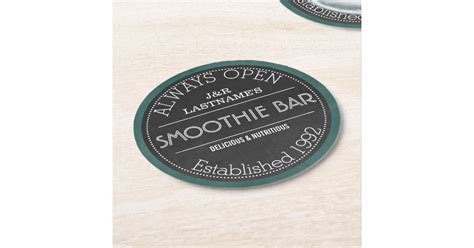 Chalkboard Sign Personalized Couple Smoothie Bar Round Paper Coaster Zazzle