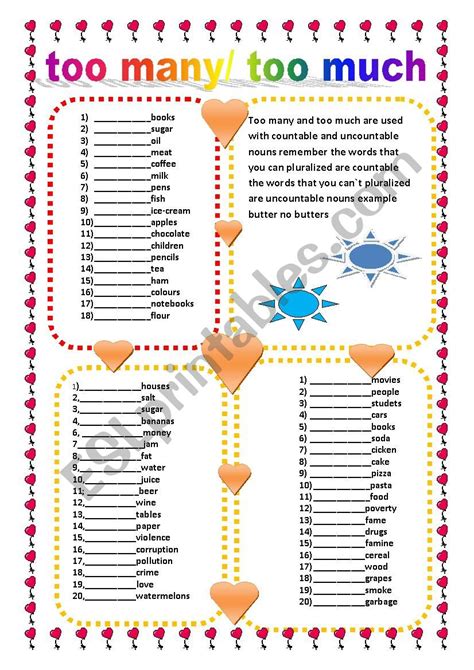 TOO MUCH/ TOO MANY - ESL worksheet by lelany