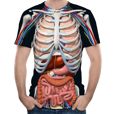 2018 New Fashion Male Skeleton Internal Organs 3D Printed Round Neck