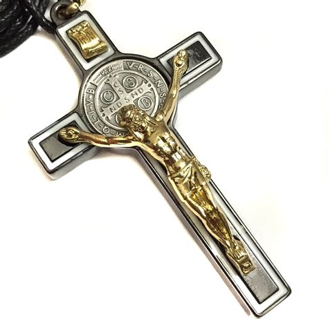 Lm Religious Saint Benedict Cross Crucifix Pendant Black White