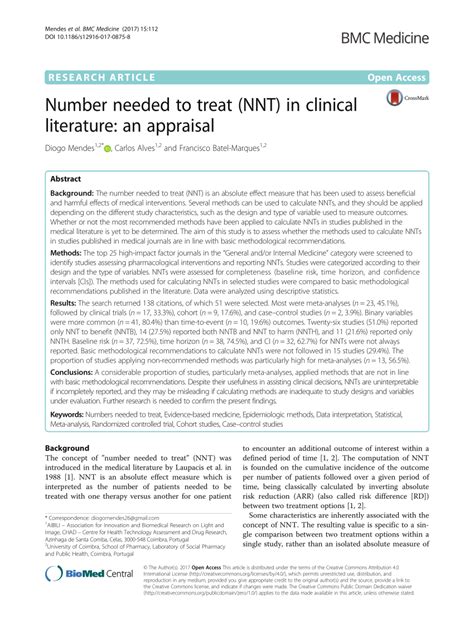 Pdf Number Needed To Treat Nnt In Clinical Literature An Appraisal
