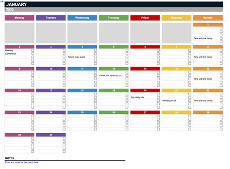 2023 Calendar Spreadsheet Template