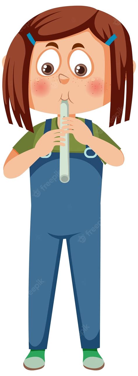 Premium Vector Cute Girl Playing Flute