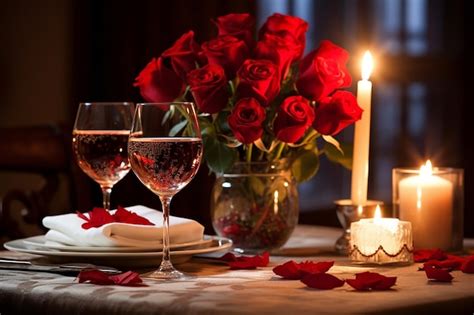 Premium Ai Image A Romantic Candlelit Dinner For Two With Roses Ai Generated