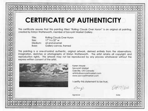 Sample Certificate Of Authenticity For Originals