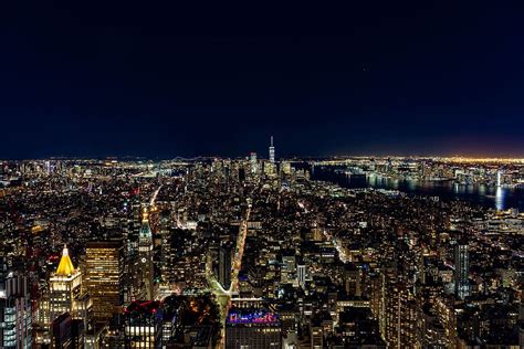 New York Night Skyline City Lighting Manhattan Nyc Building