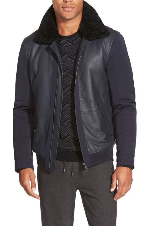 Vince Mixed Media Bomber Jacket With Genuine Shearling Collar Nordstrom