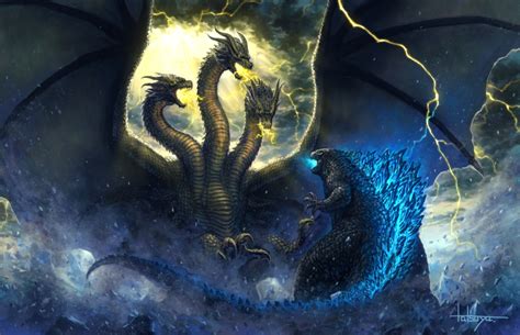 With godzilla seemingly gone, a new monster emerges as the futurians' true intentions are revealed. Godzilla vs King Ghidorah in the Storm by MissSaber444 on ...