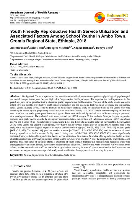 pdf youth friendly reproductive health service utilization and associated factors among school