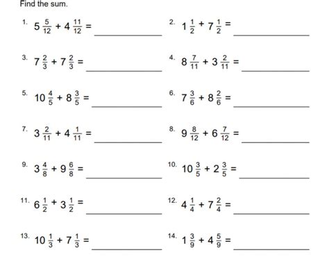 Adding Mixed Numbers With The Same Denominator Worksheet