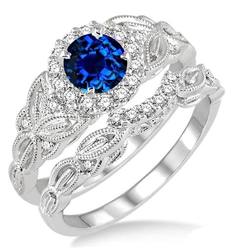 125 Carat Sapphire And Diamond Vintage Floral Bridal Set Engagement