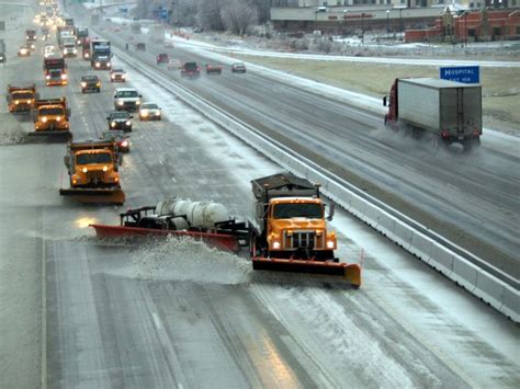 Plowing Snow In Tandem On Freeway Road Highway Snow Plow