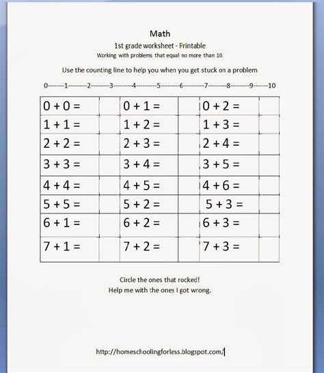 Homeschooling For Less 1st Grade Math Worksheet Free Printable