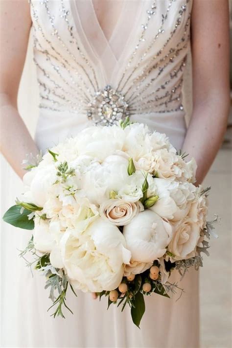 Classic White Roses And Peonies Wedding Bridal Bouquet 1411594 Weddbook