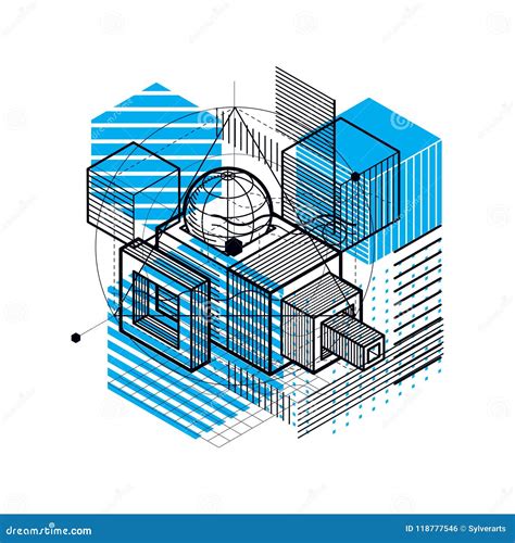 Isometric Abstract Background With Lines And Other Different Ele Stock