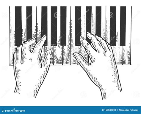 Two Hands A Piano And Music Notes Cartoon Vector