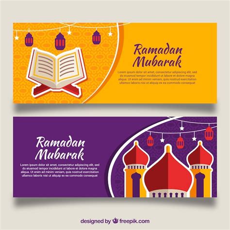 Free Vector Set Of Ramadan Banners With Mosque