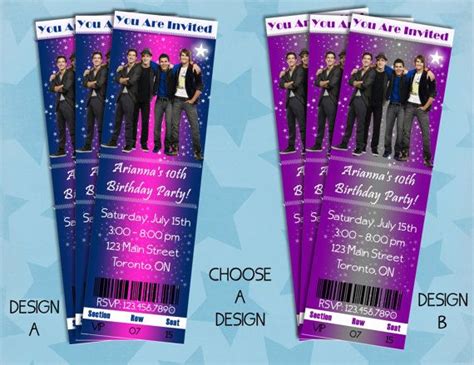 Printable Big Time Rush Inspired Ticket Style Invitations Customized