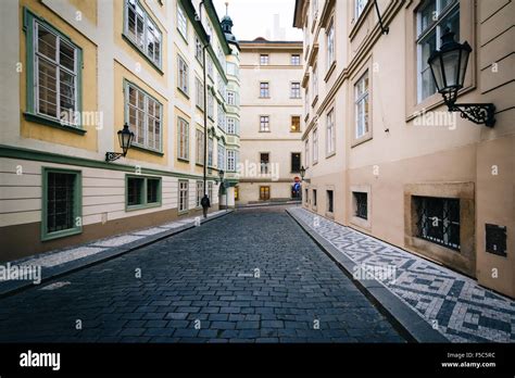 Narrow Cobblestone Street In Prague Czech Republic Stock Photo Alamy