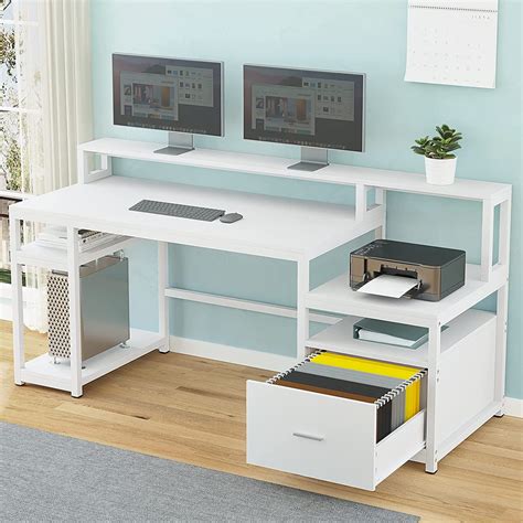 Sedeta Computer Desk With Hutch And Storage Shelves 66 Large Home
