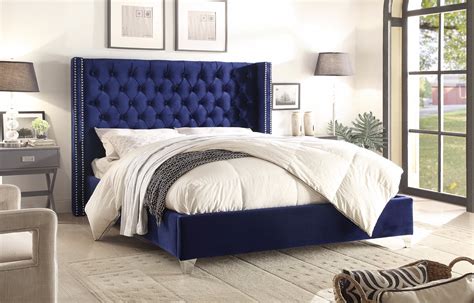 Waldorf Queen Bed Blue Velvet Staging And Decor